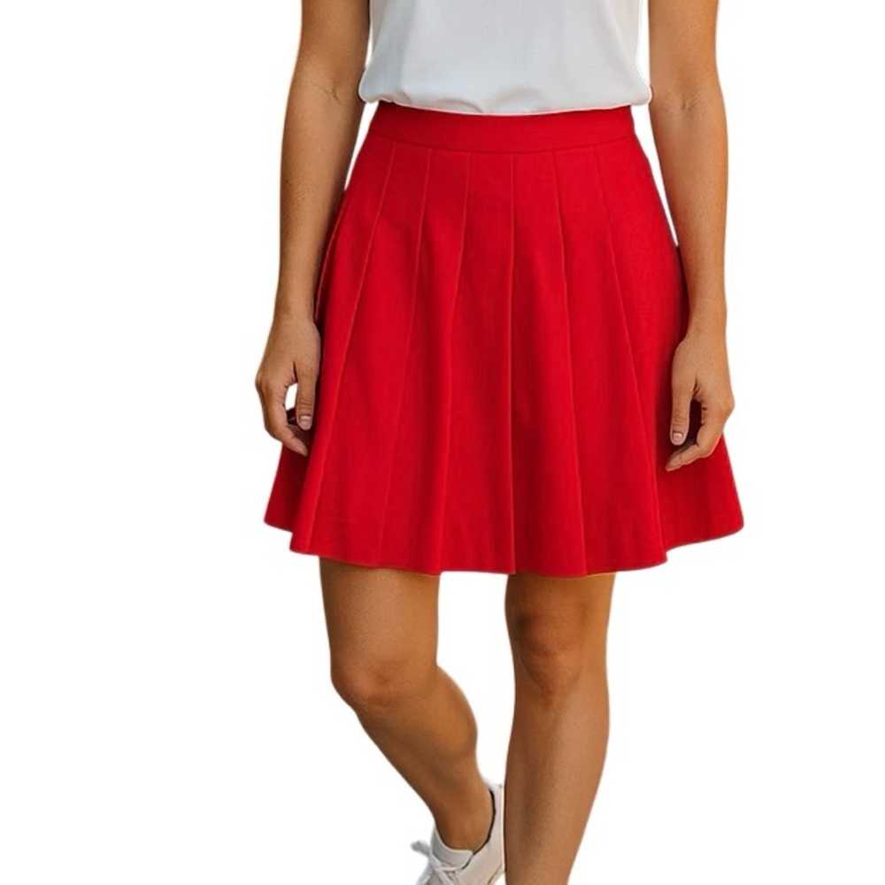 NWT The Limited Womens Red Cotton Skirt Front Pleat A Line Side Pockets Size 10